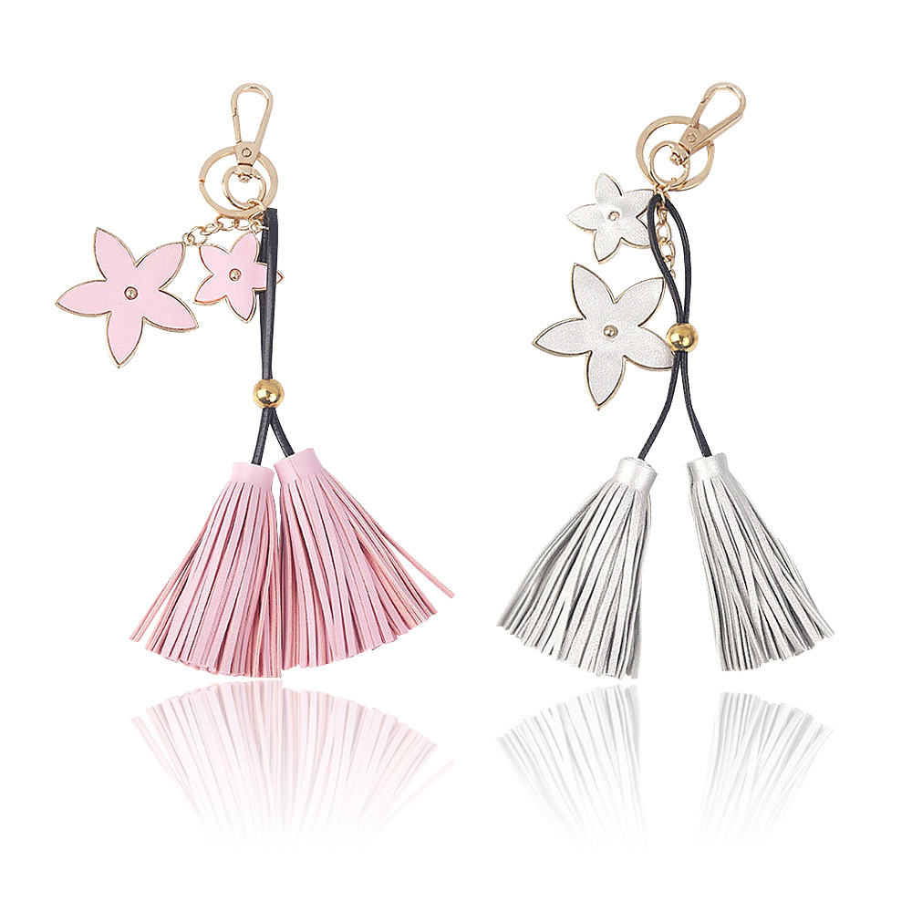 Floral Leather Tassel Key Chain